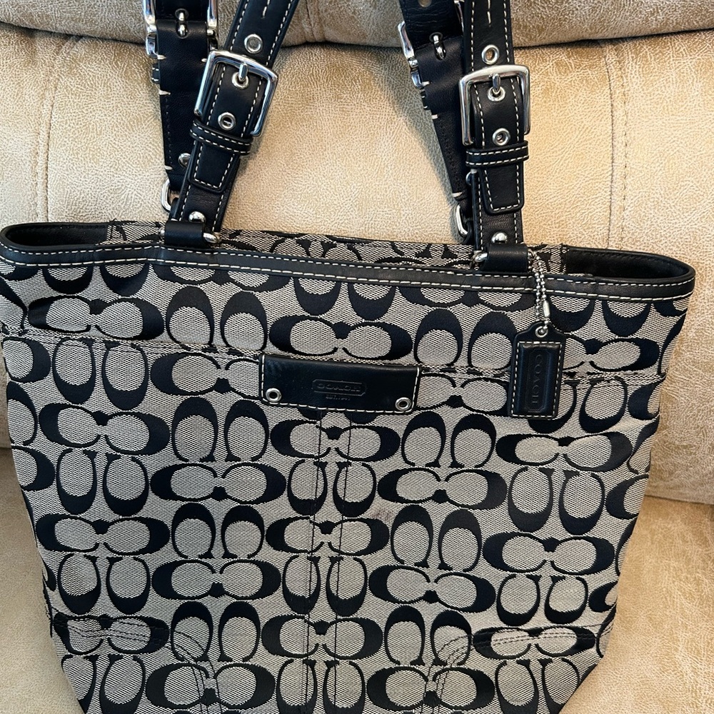 Coach Black and Cream Signature Tote